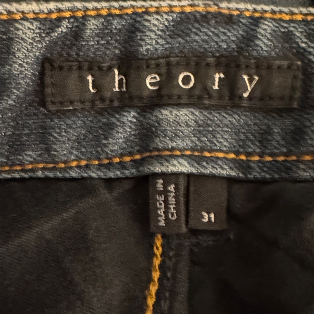 THEORY Dark Blue Distressed Straight Leg Jeans 31  Mid Rise Designer Luxury - Picture 4 of 6